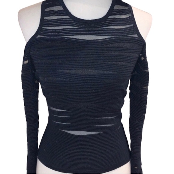 NWT PARKER Cold Shoulder Linen / Spandex Knit Top Black S